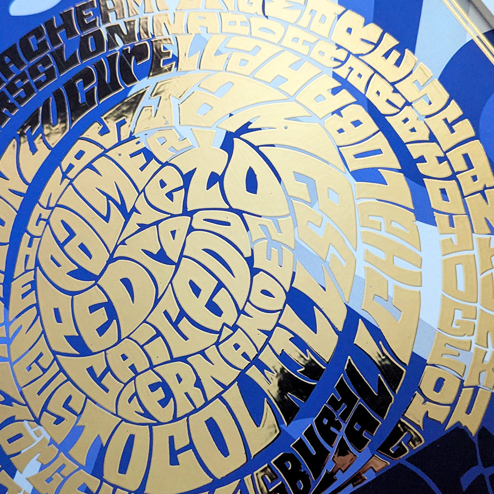 Chelsea FC 2025 Club World Cup Gold Foil Poster featuring Palmer, James, Fernández, Caicedo, Colwill, Sanchez, Nkunku, Neto, Pedro & Gusto