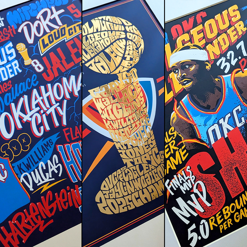 OKC Thunder 3-pack poster featuring Shai Gilgeous-Alexander, Jalen Williams, Chet Holmgren and co. (Copy)