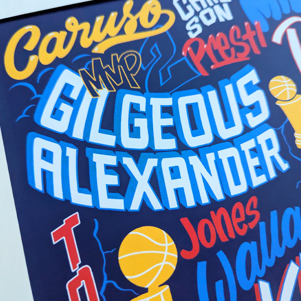 OKC Thunder Collage poster featuring Shai Gilgeous-Alexander, Jalen Williams, Chet Holmgren and co.