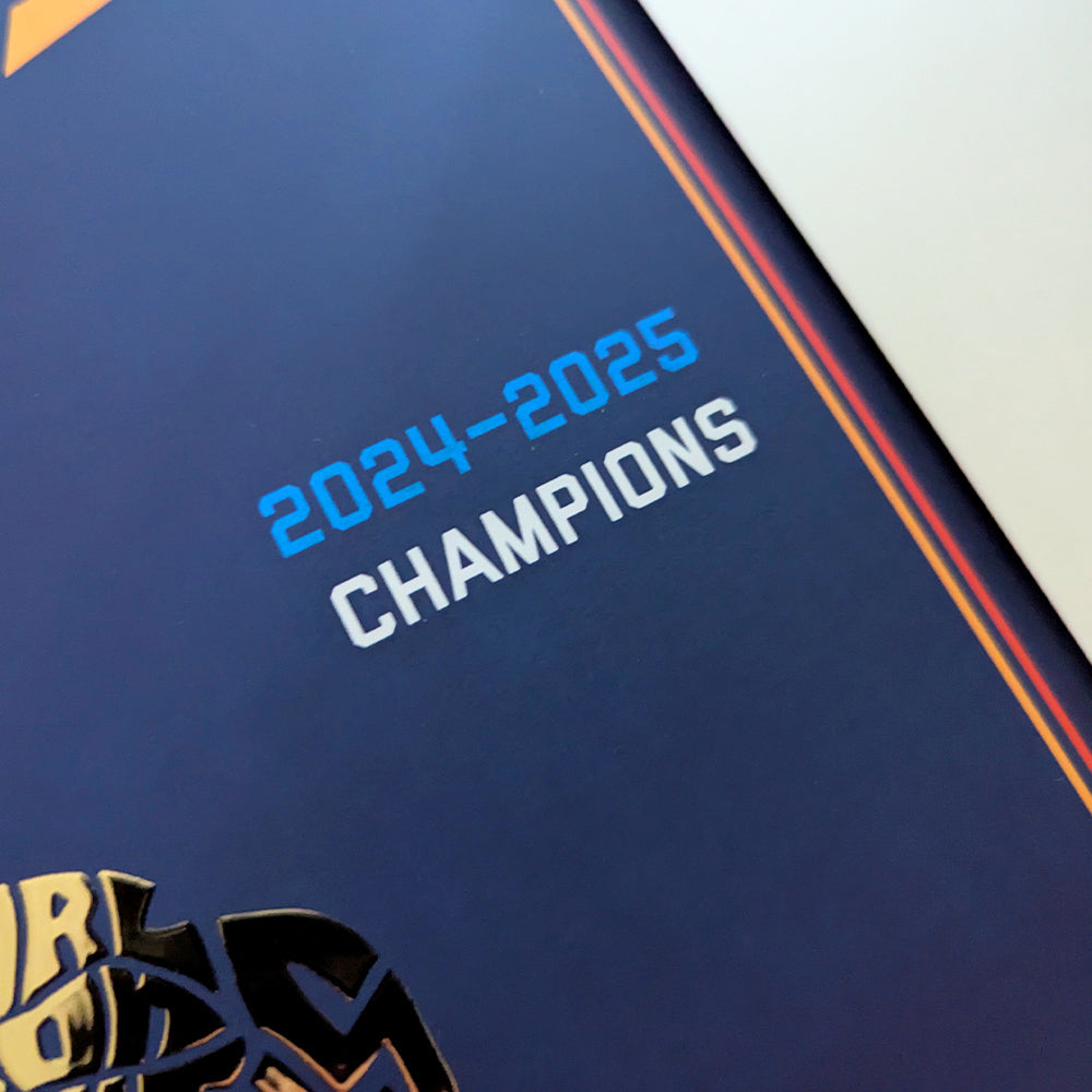 OKC Thunder 2025 Larry O'Brien Gold Foil poster featuring Shai Gilgeous-Alexander, Jalen Williams, Chet Holmgren and co.
